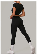 2PCS Yoga Set Gym Clothes Seamless Sportswear Yoga Suits Women Fitness Tracksuits Sports Short Sleeves Gym Leggings Sports Suits