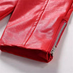 2026 New Men Solid Color Imitation Leather Jacket Red Fashion Homme Oblique Zipper Biker Coats Male Bar KTV Casual Top