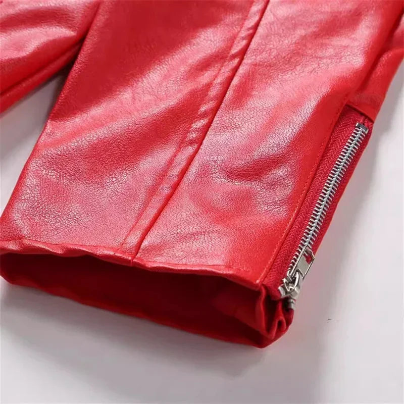 2026 New Men Solid Color Imitation Leather Jacket Red Fashion Homme Oblique Zipper Biker Coats Male Bar KTV Casual Top