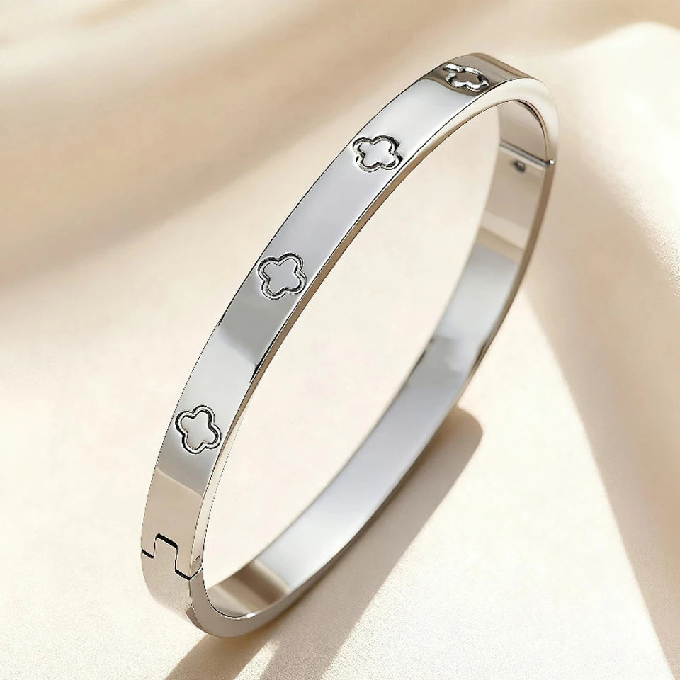 ZAKOL 5/1pcs Creative Stainless Steel Four-leaf Flower Bracelet Set for Women Buling Zirconia Inlaid Fashion Stackable Jewelry