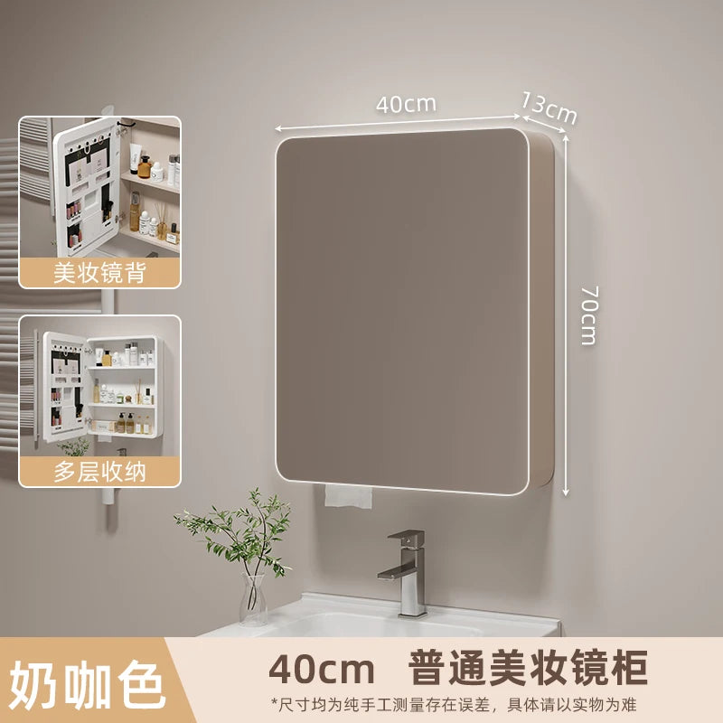‌Smart Corner Round Space Aluminum Mirror Cabinet, Wall Mounted Bathroom Storage with Shelves,Medicine Cabinet  Vanity Organizer