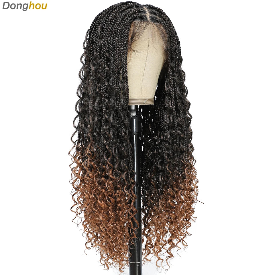 Donghou 24Inch Lace Front Boho Braided Wigs for Women Knotless Braid Wig Natural Hairline Box Braid wigs Premium Lightweight Wig