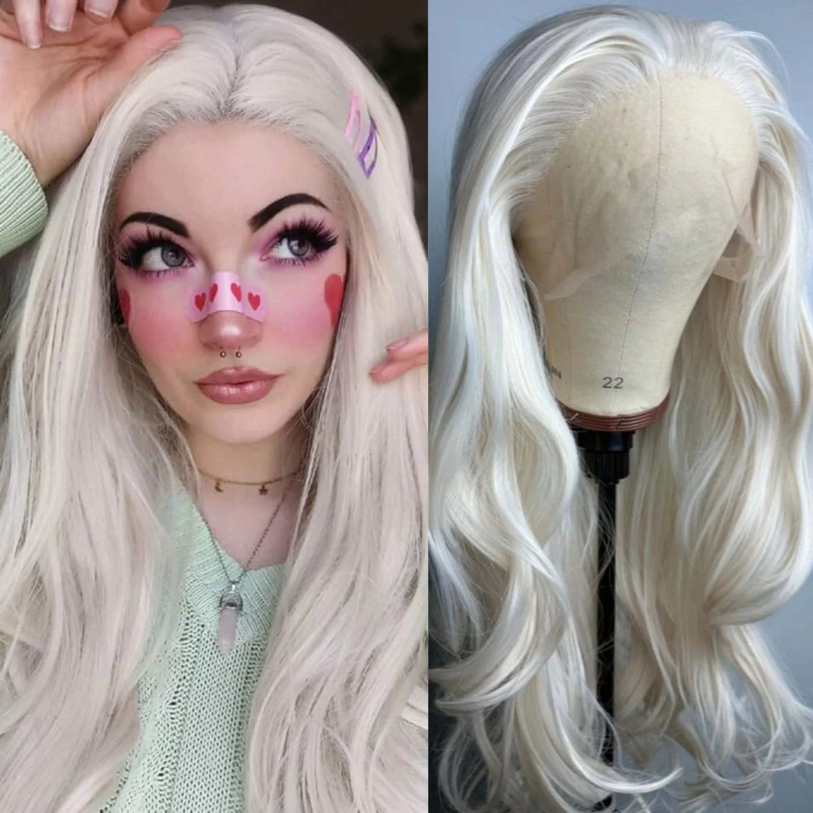 Platinum Blonde Wig Natural Wavy Synthetic Hair Lace Front Wig Long Curly Colored White Blonde Lace Frontal Wigs for Women Party Main image