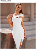 Bandage Dress Women Elegant Black One Shoulder Strapless Celebrity Runway Party Dress White Blue Split Party Pink Evening Dresse