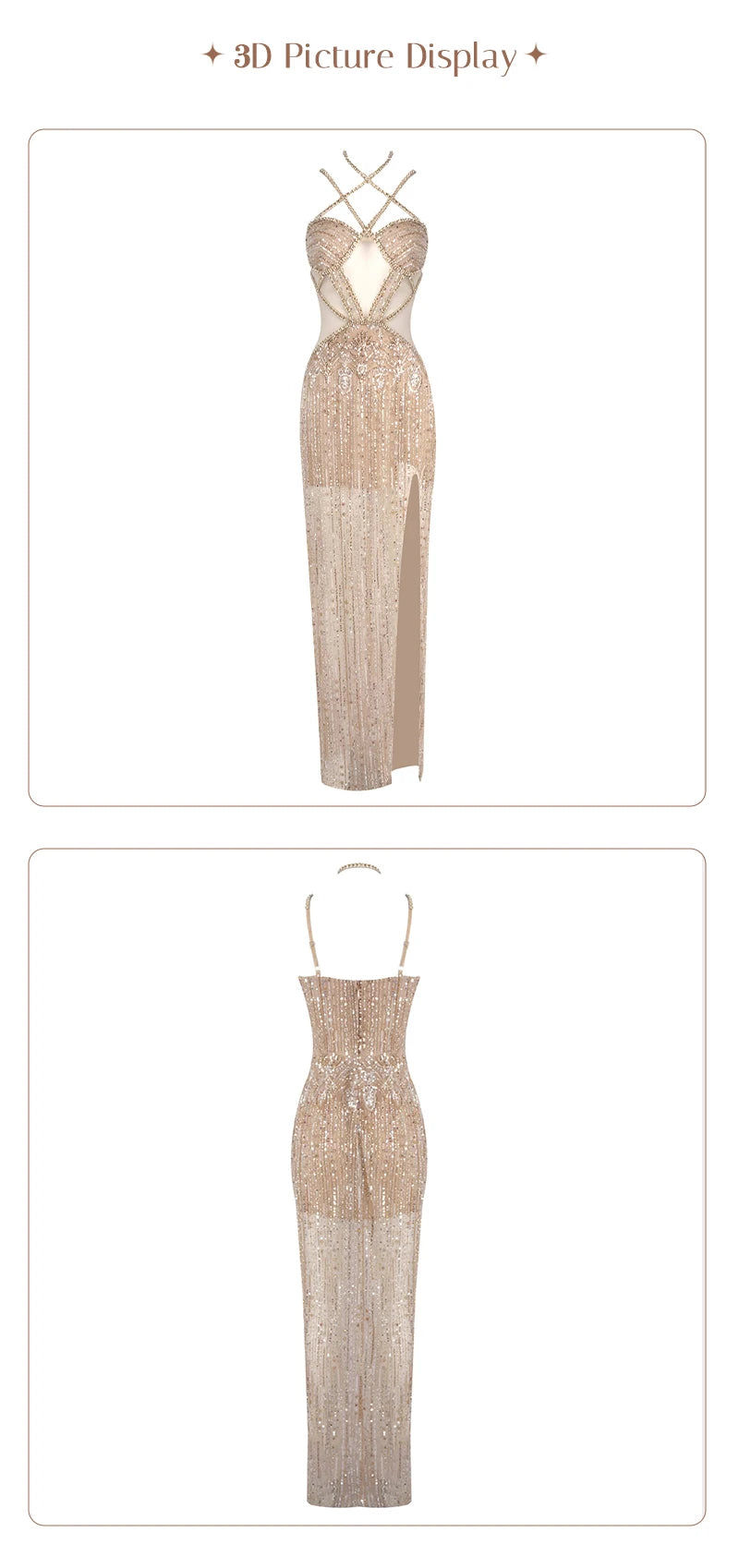 Sexy Gold Sequin Evening Dresses for Women – Luxury Crystal Beaded Prom Dress with High Slit Formal Party Mermaid Gown for Gala