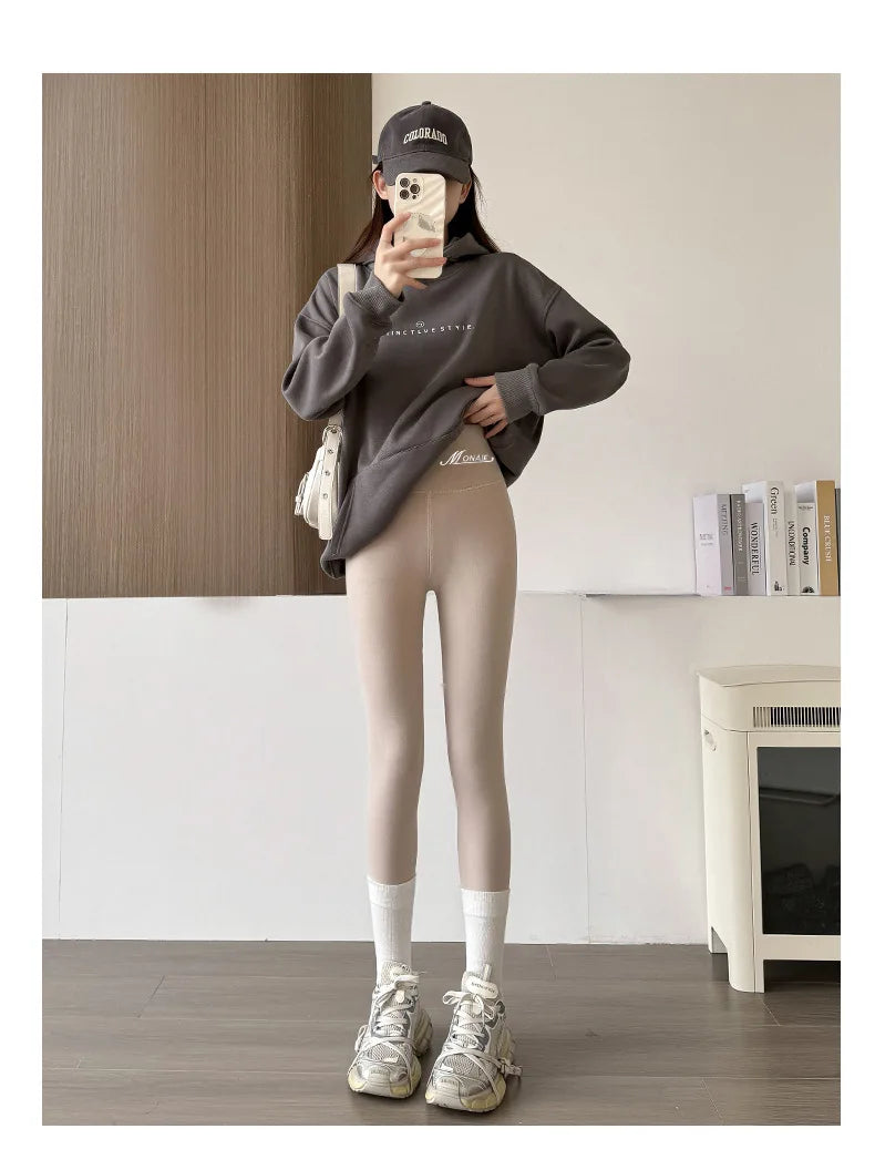 Winter Cashmere Leggings Women Solid Warm Leggings High Waist Slim Stretchy Pants Big Size Adding Velvet and Thickening Pants