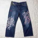 American Japanese Retro Selvedge Jeans Man Y2K High-end Brand Natural Indigo Dip Dyeing Harajuku Mopping Pants
