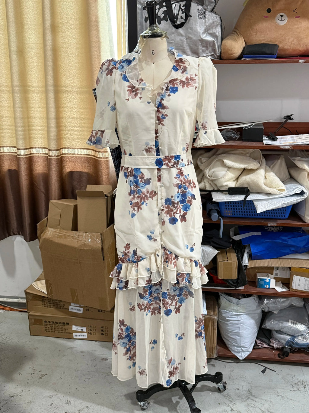 Flutter Sleeves Slim Long Dress Women Casual Pleated Deep V-neck Floral Print High Waist Dresses 2026 Lady Summer Holiday Wear