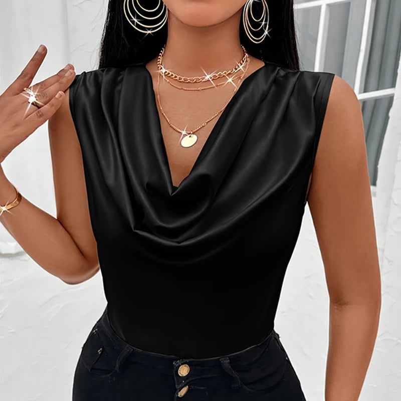Basic Women Silk-Like Satin Tank Tops Vest Summer Sexy Camis Tank For Ladies Strappy Camisole Top Shirts Grunge Femme Cowl Neck