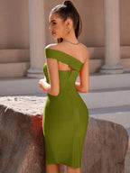 Bandage Dress Women Elegant Black One Shoulder Strapless Celebrity Runway Party Dress White Blue Split Party Pink Evening Dresse