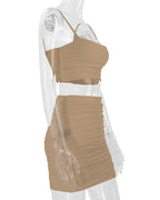 Women's New Sexy Sleeveless Strap Small Tank Top Short Top Fashion Wrinkle Bag Hip Skirt Two Piece Set