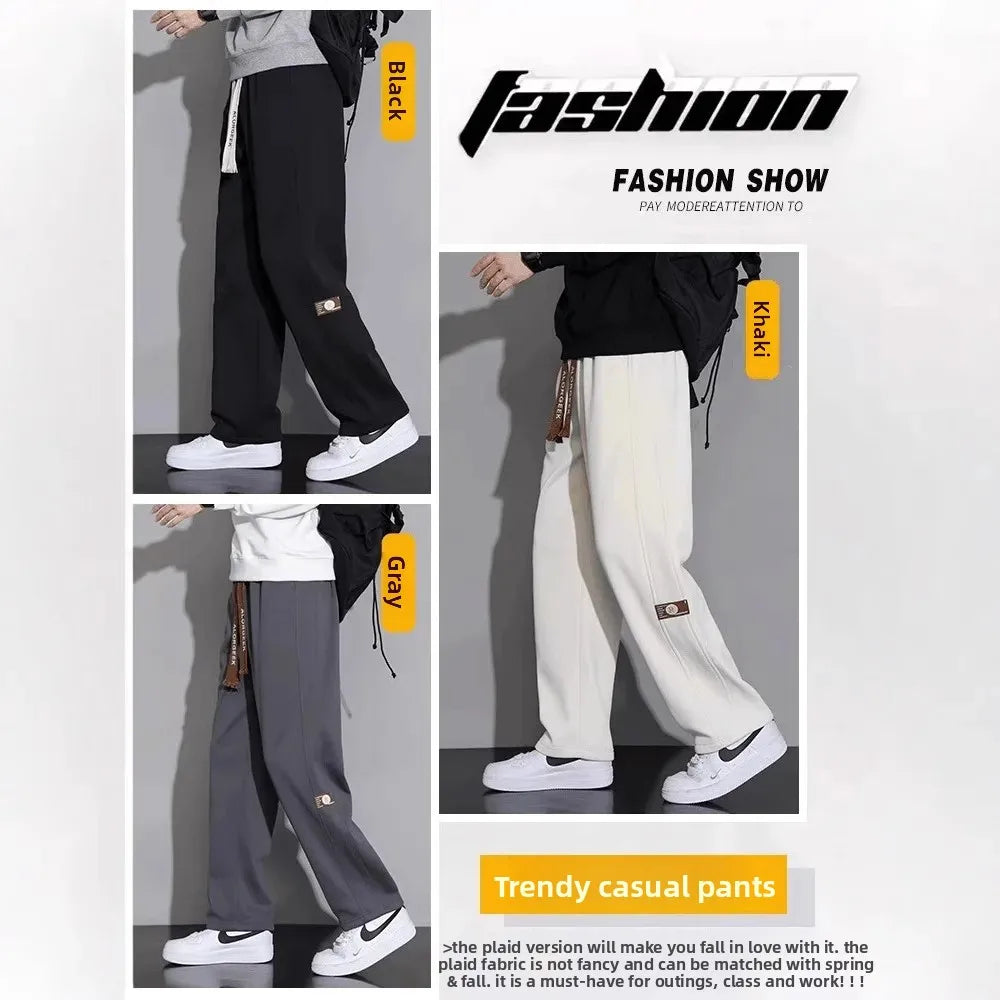 Men's Casual Pants, Men's Spring and Autumn New Style, Hanging Solid Color Sports Pants, Men Loose Straight Leg Wide Leg Pants Secondary image