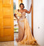 Gold African Aso Ebi Evening Dresses Mermaid Sweetheart Lace Crystals Formal Party Gown Prom Dresses For Black Girls Customized