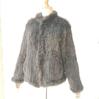 Women Winter Real Rabbit Fur Knitted Coat Female Casual Long Sleeve Genuine Fur Jacket Warm Thick Outwear Femme