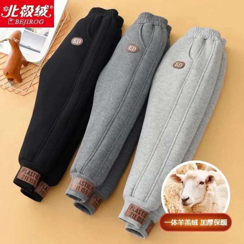 2026 Children Thick Cotton Pants Winter Boys Girls Padded Plush Velvet Trousers Big Kids Lamb Wool Warm Snow Pants 4-14 Years