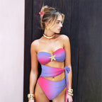 Cut Out Swimsuit Sexy Women Swimwear Female Bikini Shiny Biquini One Shoulder Swimming Suit Button Bodysuit Bathsuit Beachwear