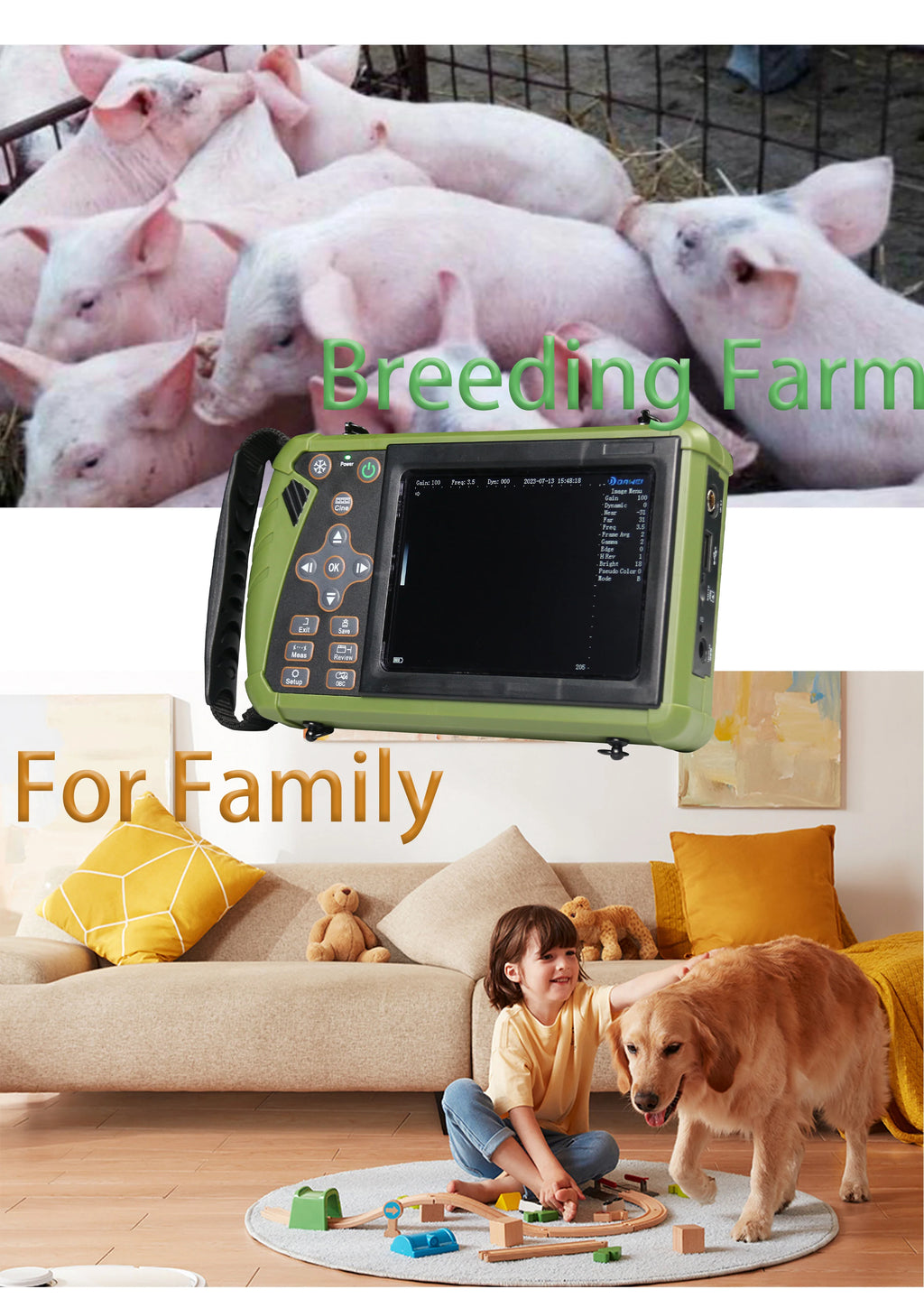 Portable Veterinary Ultrasound Scanner for Pregnancy Vet B-Ultrasound Machine with 3.5MHz Convex Probe for Pig Sheep Dog Animals