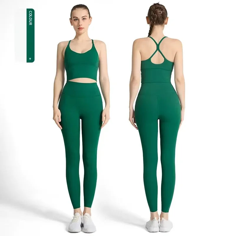 2-piece Yoga Suit Women Sportswear Fitness Set Cross back Yoga Tops A High Waist Leggings Pilates Fitness Sports Clothing👚👚 Main image