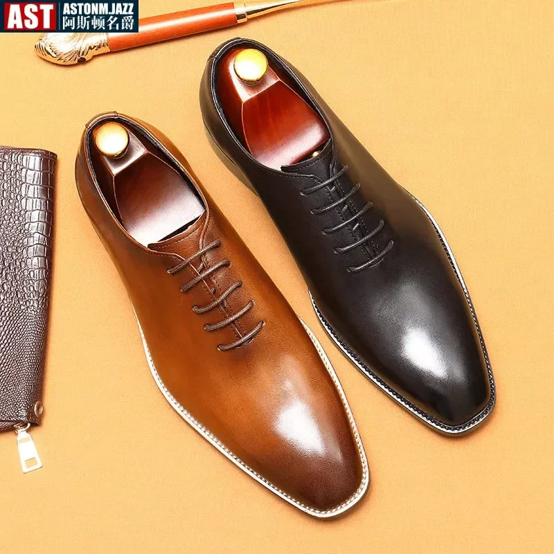 Italian Men's Formal Shoes Luxury Genuine Leather Handmade Quality Comfortable Elegant Black Wedding Social Oxfords Shoes Man Main image