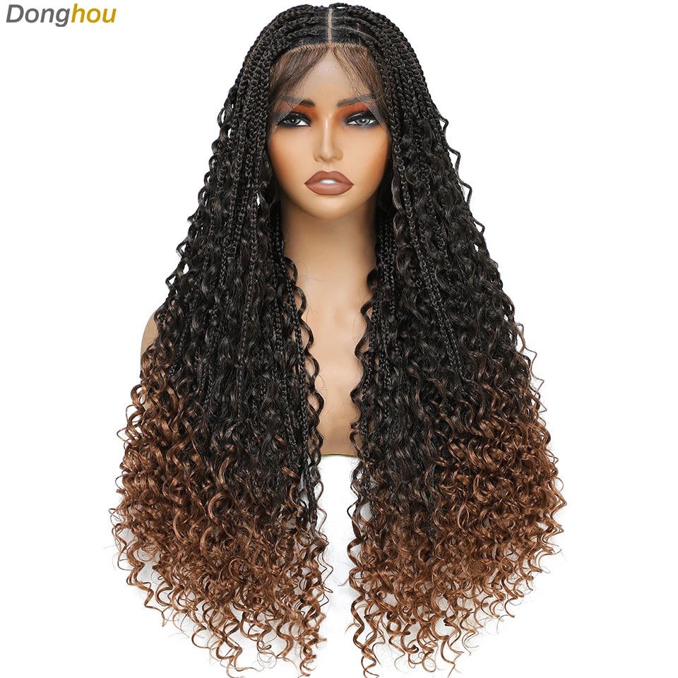 Donghou 24Inch Lace Front Boho Braided Wigs for Women Knotless Braid Wig Natural Hairline Box Braid wigs Premium Lightweight Wig