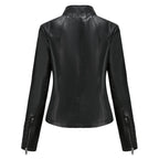 Women's Slim Leather Jacket, Stand-up Collar, Zipper Stitching, Monochromatic Coat, Fashion Clothing, New