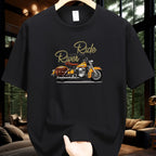 Men's Summer 100 Cotton Fashionable Casual Loose Large Size Classic Motorcycle Pattern Printed Round Neck Short Sleeve T-shirt