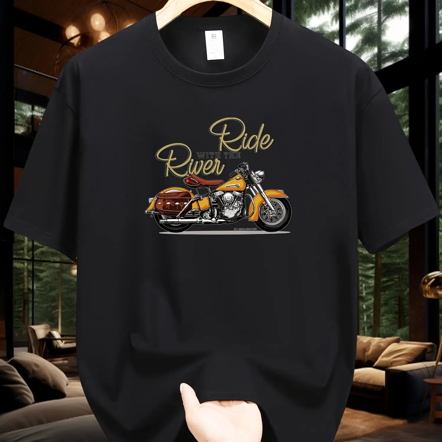 Men's Summer 100 Cotton Fashionable Casual Loose Large Size Classic Motorcycle Pattern Printed Round Neck Short Sleeve T-shirt