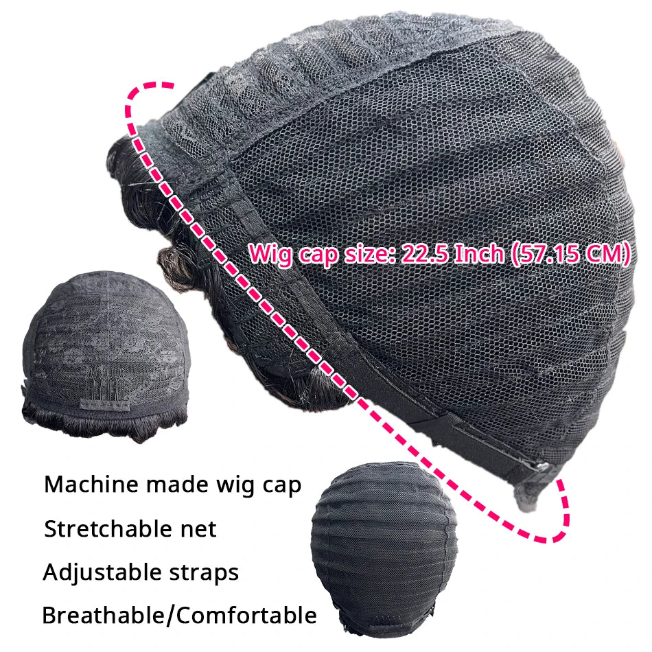 1B# Pixie Cut Human Hair Wig for Women 6" Layered Short Loose Curly with Bangs 180% Density Remy Brazilian Hair Machine Made Cap