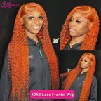 Deep Wave Ginger Orange Lace Front Curly Human Hair Wig Water Wave 13x4 13x6 HD Lace Frontal Wig For Women Brazilian 200 Density