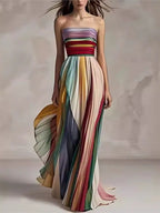 Women's Summer Printing Patchwork Maxi Dress Sleeveless Fashion Holiday Party Dresses Elegant Strapless Ladies Dress Vestidos
