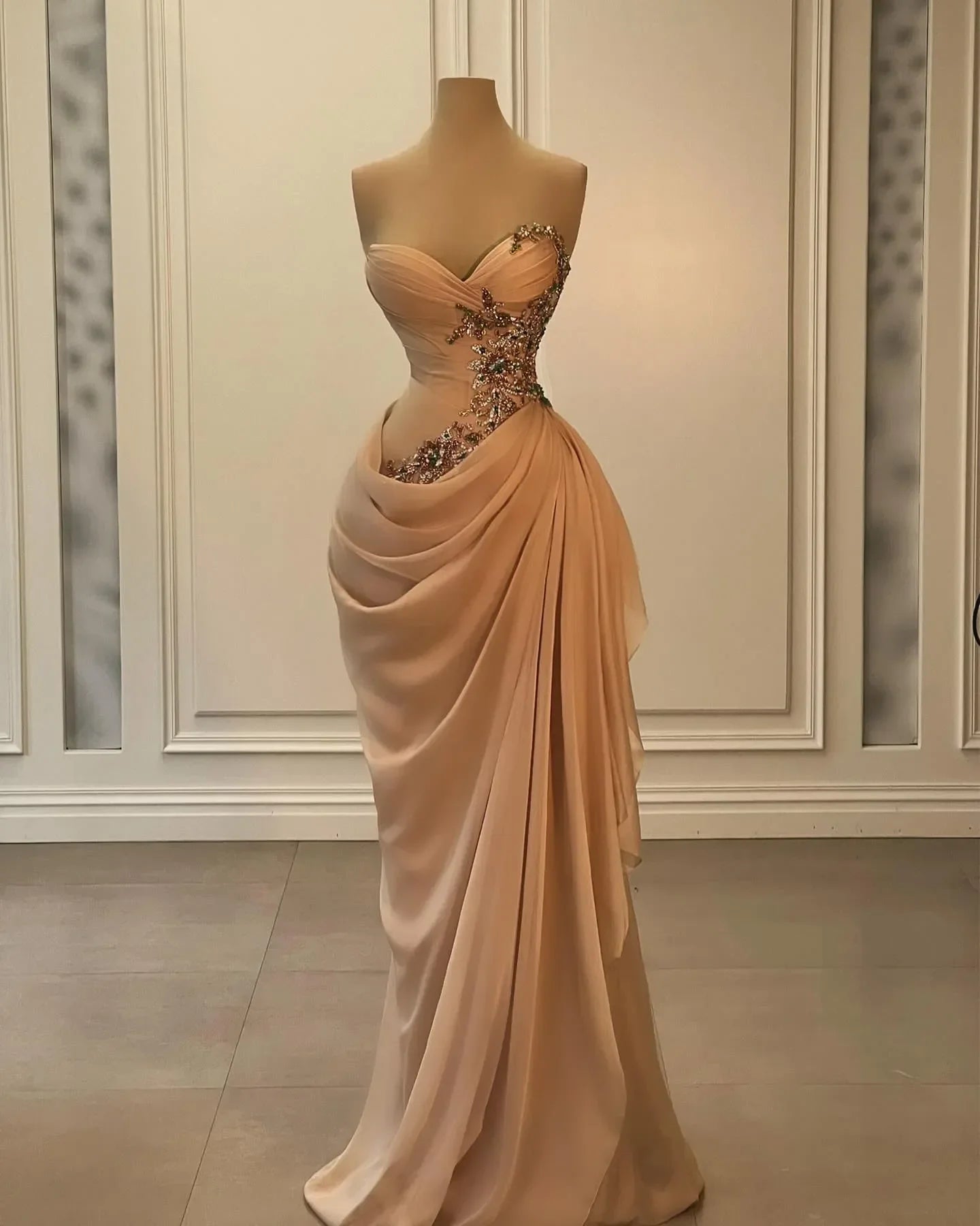 Customized Stunning Evening Dresses Elegant Pleats Crystal Beaded Sweetheart Prom Dress Waist Decor Dress for Special Ocn Main image