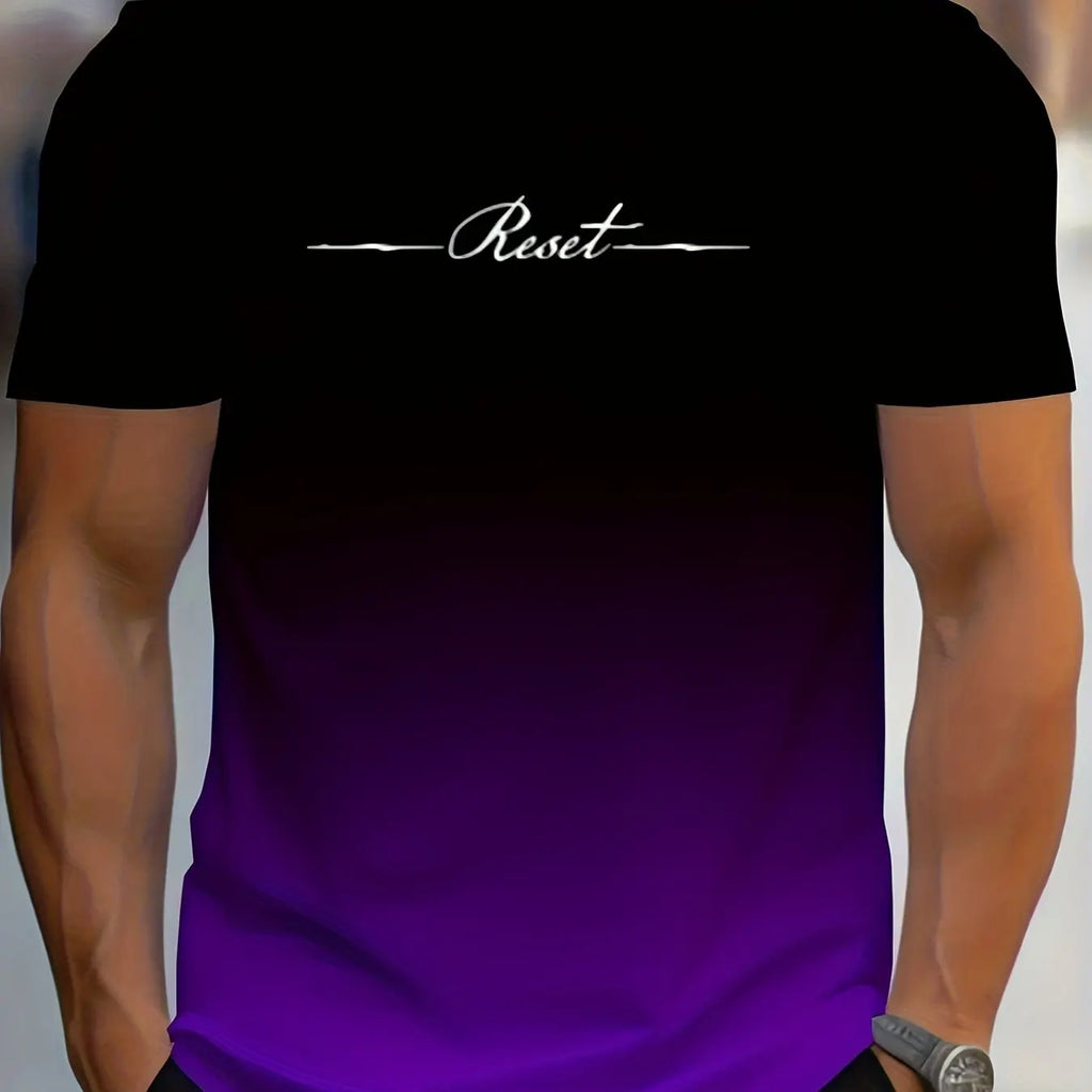 Alphabet Print Gradient Crew Neck Short Sleeve T-shirt For Men, Casual Summer T-Shirt For Daily Wear And Vacation Resorts