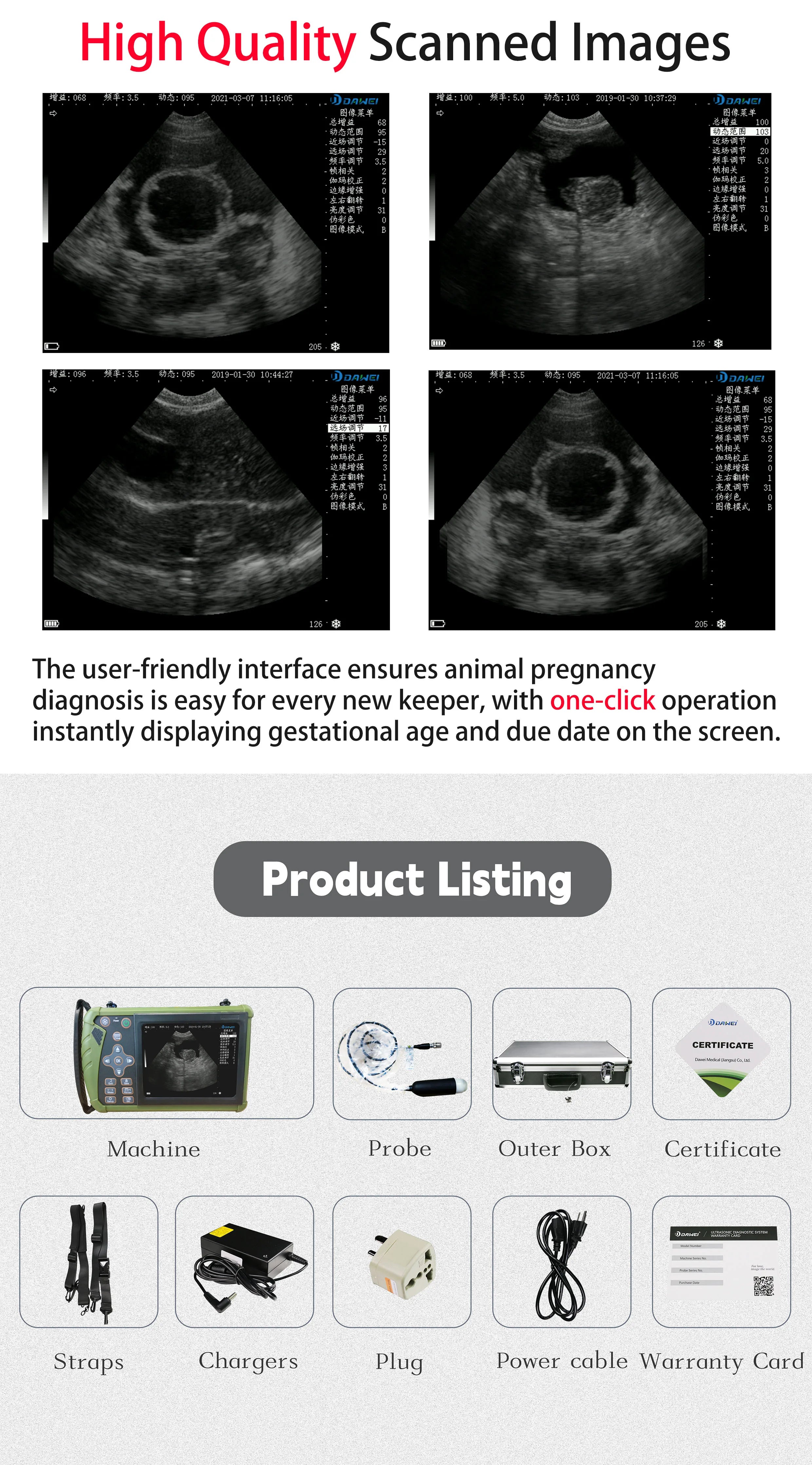 Portable Veterinary Ultrasound Scanner for Pregnancy Vet B-Ultrasound Machine with 3.5MHz Convex Probe for Pig Sheep Dog Animals
