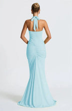 Deep V Neck Draped Ruched Sexy Maxi Dress Women Summer Fashion Halter Sleeveless Backless Club Party Long Dress Elegant BM98