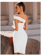 Bandage Dress Women Elegant Black One Shoulder Strapless Celebrity Runway Party Dress White Blue Split Party Pink Evening Dresse