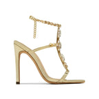 Hlieny Sexy Design Crystal Pointed Toe Women Sandals Summer Chain Buckle Strap Female Pumps Party Prom Thin High Heels Shoes