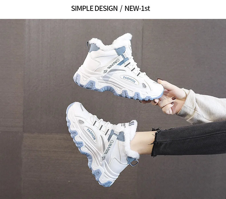 Women's Casual Sneakers Non Slip Comfortable Sports Shoes Women Winter Outdoor Vulcanized Shoes Woman Fleece Walking Trainers