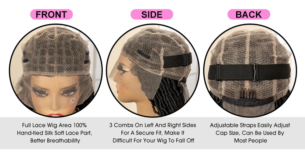 Synthetic Full Lace Locs Braided Wigs for Black Women 24 inches Knotless Box Dreadlock Braids Wig Lace Frontal Braiding Wig