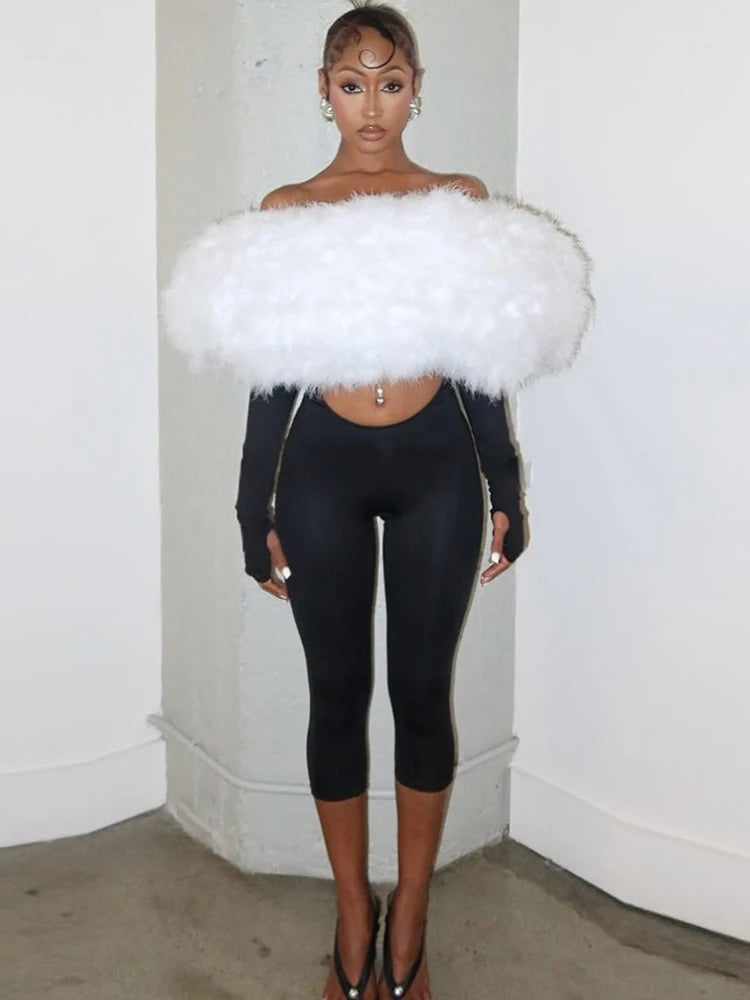 Sisterlinda Furry Patchwork Jumpsuit Woman Slash Neck Sexy Hollow Full Sleeve Backless Peach Hip Hottie Street Fashion Overalls Main image