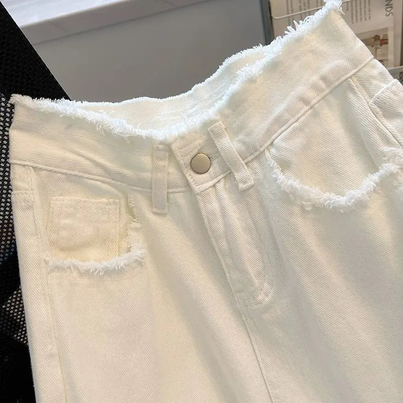 Korean Style White Loose Jeans Women Spring Summer High Waist Raw Edge Wide Leg Pants Fashion All-matched Thin Denim Long Pants Secondary image