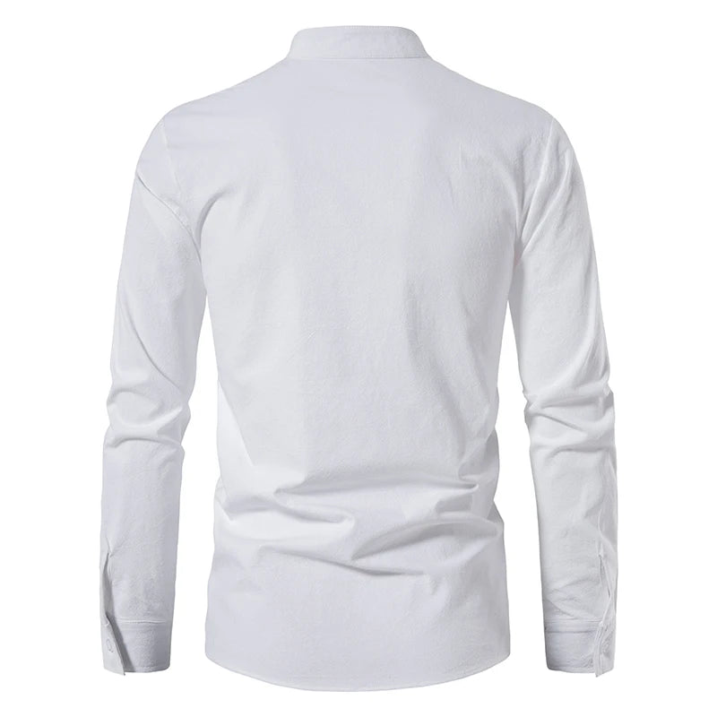 New Men's Casual Blouse Cotton Linen Shirt Tops Long Sleeve Tee Shirt Spring Autumn Slanted Placket Vintage Yoga Shirts