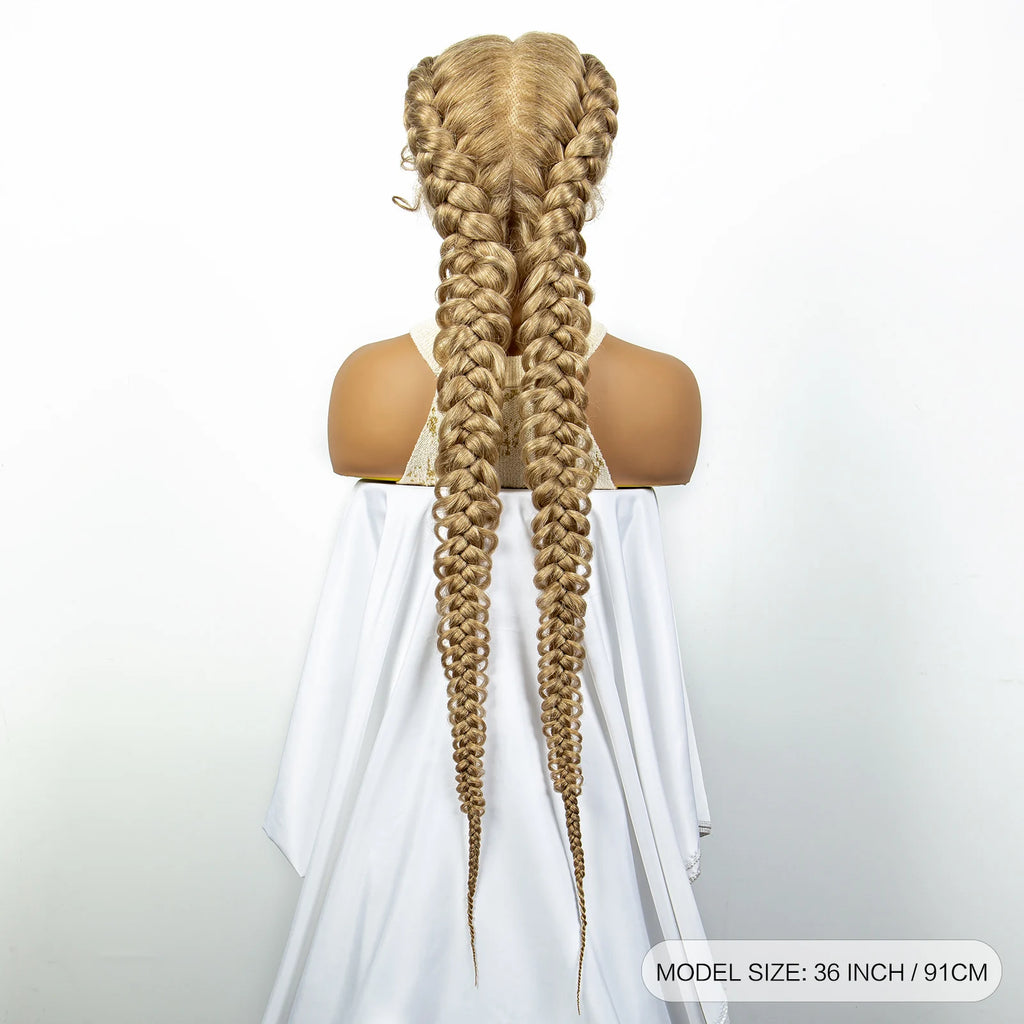 1B/30 Dark Brown Synthetic Lace Frontal Dutch Box Braided Wigs for Black Women Fishtail Braids Wigs with Baby Hair Cornrow Wigs