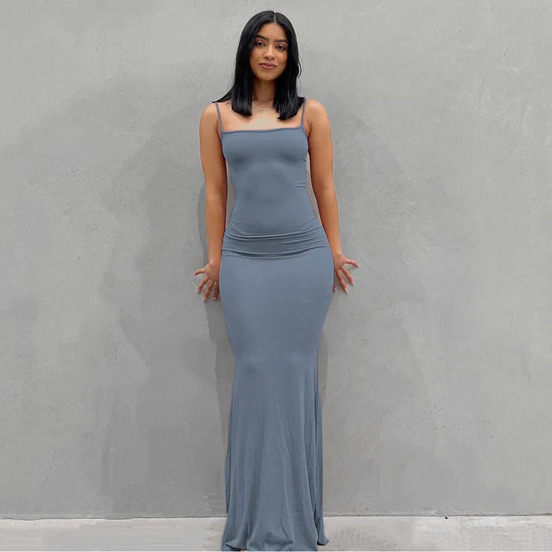 WUZIJING 2026 Satin Slip Sleeveless Backless Maxi Dress 2026 Y2K Summer Bodycon Elegant Sexy Outfits Ladies Birthday Party Club