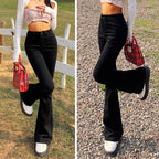 High Waist Flare Jeans - Elastic Bell Bottom Denim Pants
