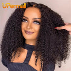 Upermall 50g 4/5/6 Human Hair Bundles With Closure Kim K 2x6 Kinky Curly HD Transparent Middle Part Lace Closure and Bundle Full