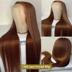 Chocolate Brown Body Wave Lace Front Wig Human Hair 220 Density Frontal Lace Wigs 30 Inch 13x6 HD Transparent Lace Human Wigs