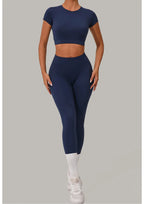 2PCS Yoga Set Gym Clothes Seamless Sportswear Yoga Suits Women Fitness Tracksuits Sports Short Sleeves Gym Leggings Sports Suits