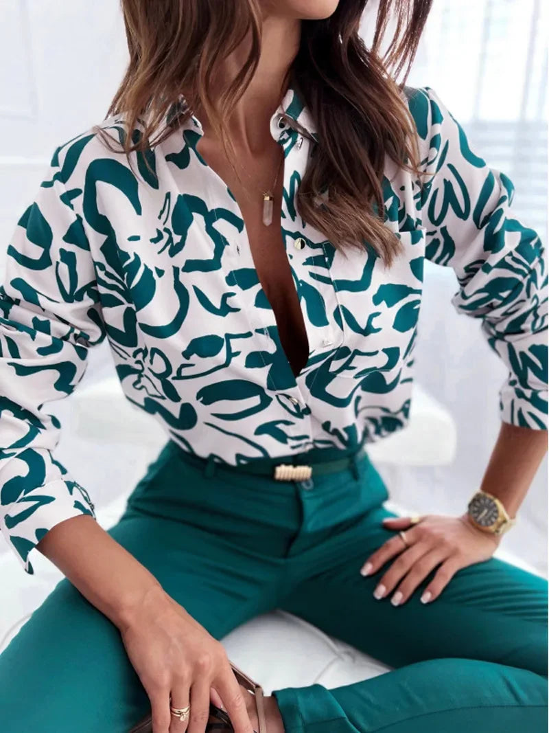 Women Geometric Print Shirt, Spring and Autumn Fashion Long-sleeved Shirts, Camisa Girls Chemise Size S M L XL XXL