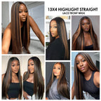 1B/30 Black and Brown Highlights Bone Straight 13x4 HD Lace Front Human Hair Wigs Brazilian Ombre Brown Colored Lace Frontal Wig