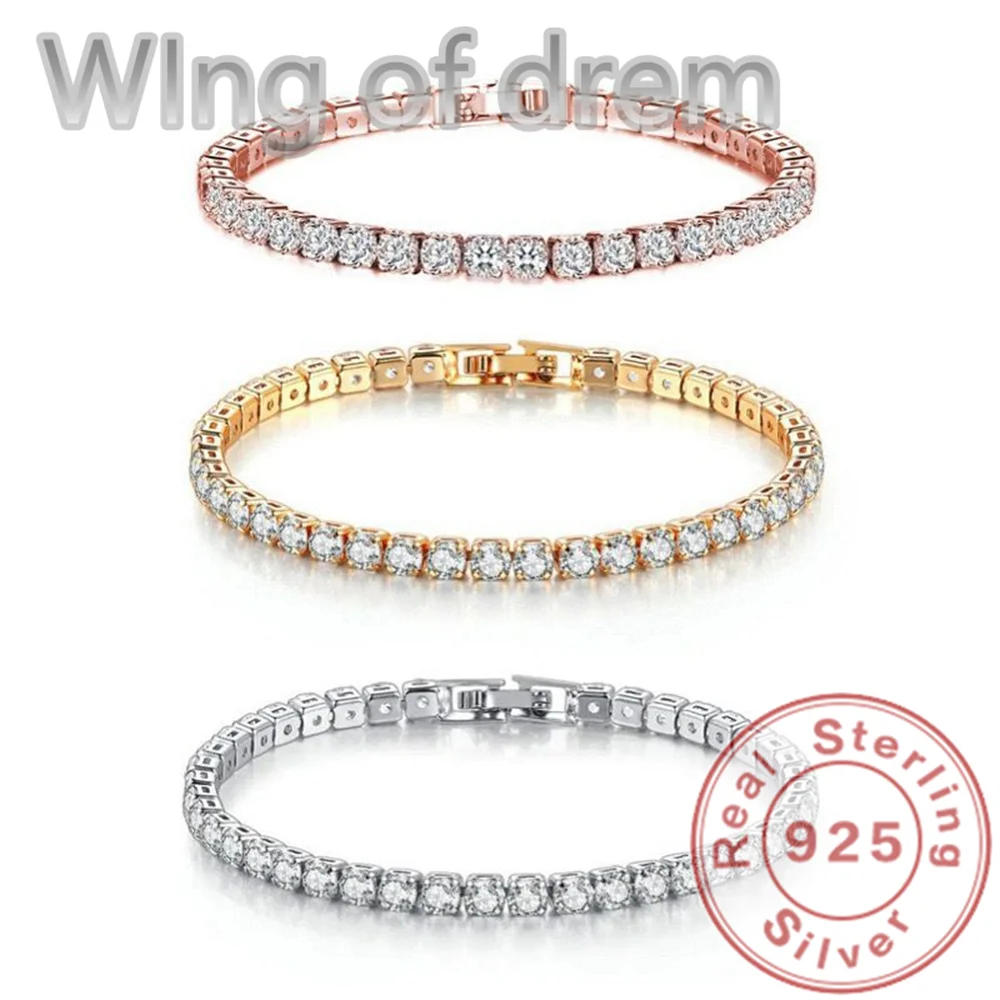 Dazzling 925 Sterling Silver Tennis Bracelet Rose Gold Shining Cubic Zirconia Bracelet Wedding Jewelry Gift Secondary image